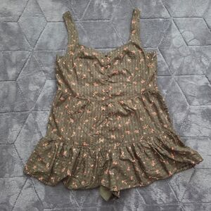 Olive Green Pink Floral Cottagecore Boho Romper Size XXL